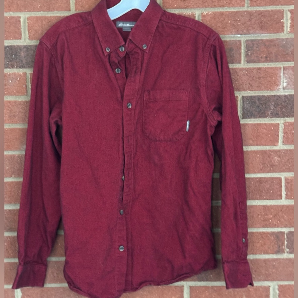 Eddie Bauer Heather Burgundy Casual 100% Cotton Button Down Shirt